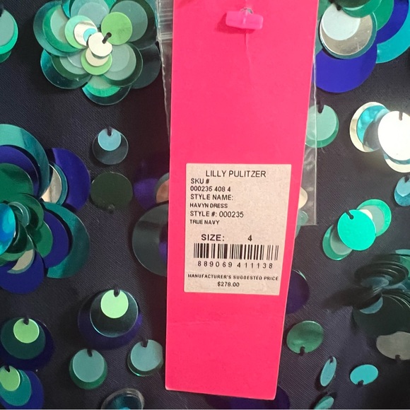 NWT LILY PULITZER “HAVYN DRESS” Navy blue with adornments. Size:4 - Picture 7 of 9